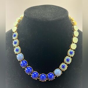 LOFT Chunky Necklace Cobalt Blue Green Moonstone Gold Tone 18” Costume Jewelry